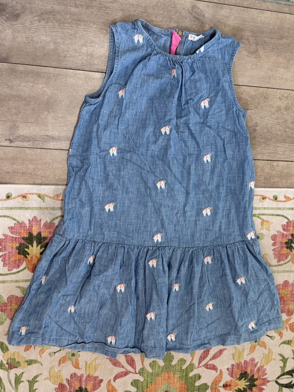 Crewcuts J.Crew sleeveless girls chambray dress embroidered unicorns sz 10